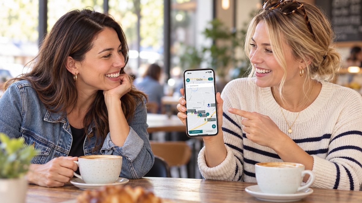Friends chatting over coffee in a local cafe