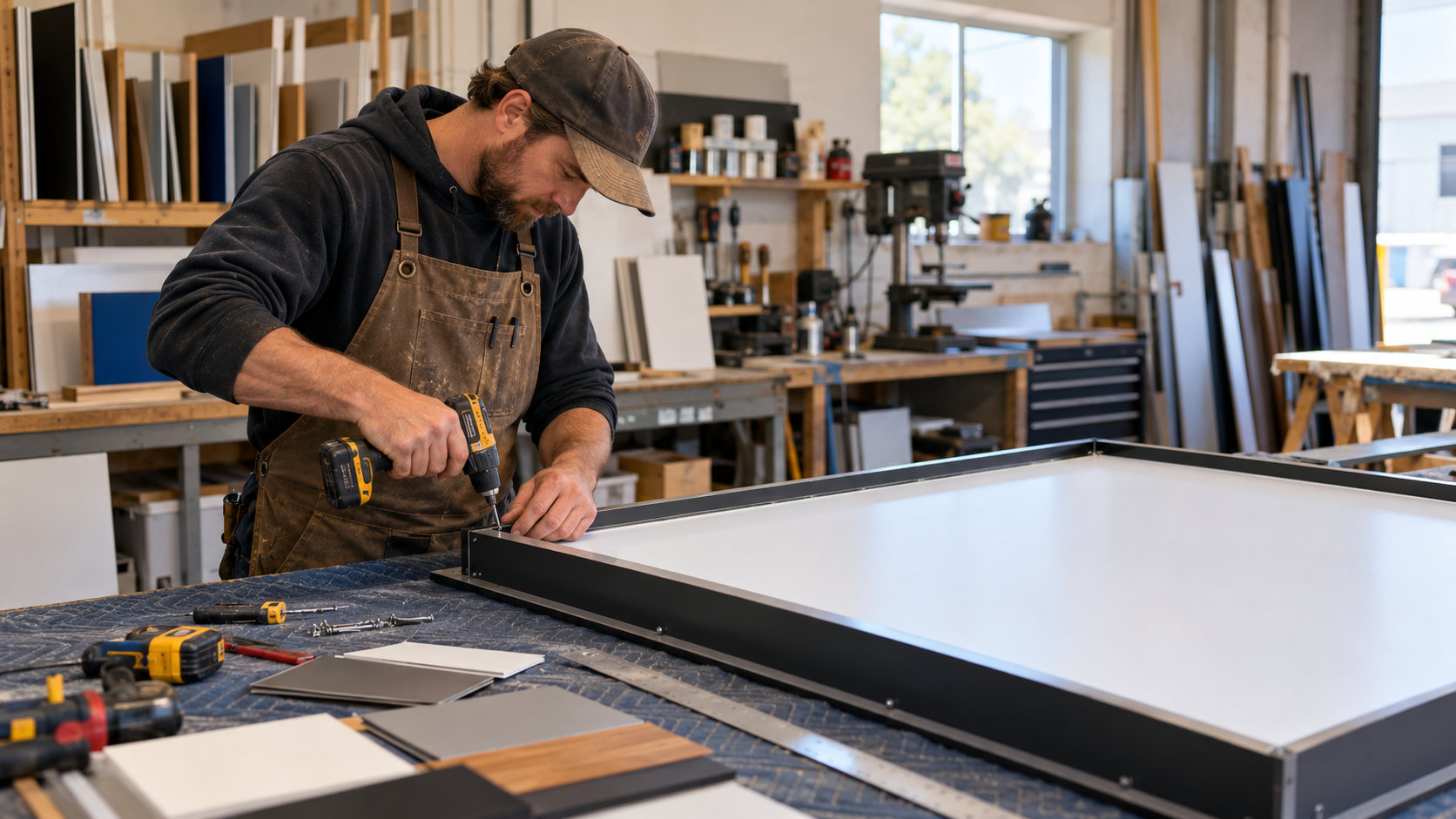 Assembling a blank shop sign (illustrative image)